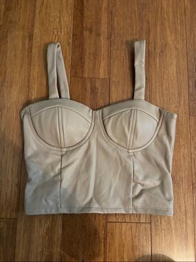 Faux Leather Crop Top in Beige